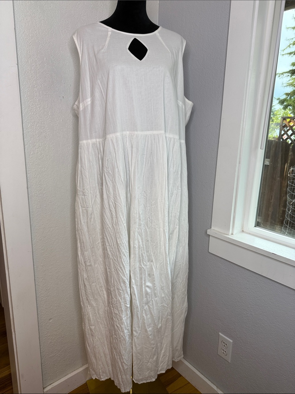 Jessica London 24W White Cotton Sleeveless Maxi Dress Lined coastal grandmother